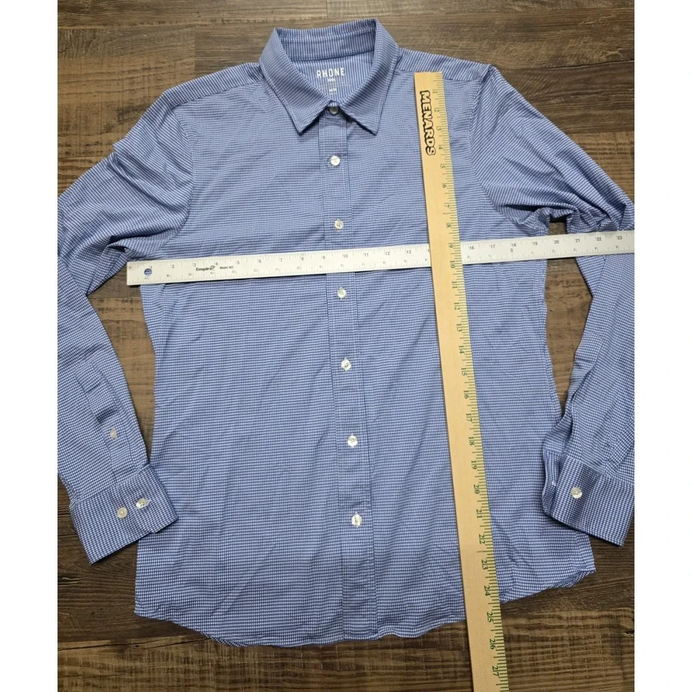 Rhone Commuter Long Sleeve Dress Shirt Mens Size M Button Up Blue Gingham - Picture 2 of 6